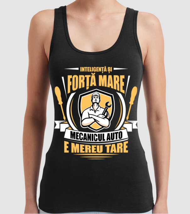 Inteligență și forță mare, mecanicul auto e mereu tare model negru pe tricou