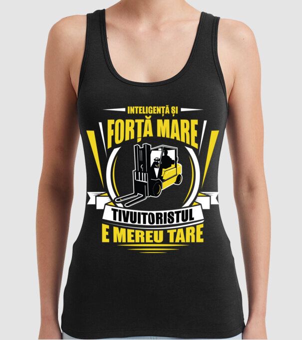 Inteligență și forță mare, stivuitoristul e mereu tare model negru pe tricou