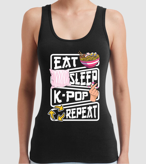 K-POP EAT SLEEP model negru pe tricou