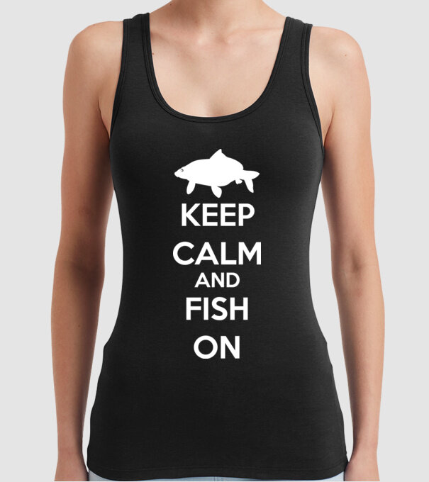 Keep calm and fish on model negru pe tricou