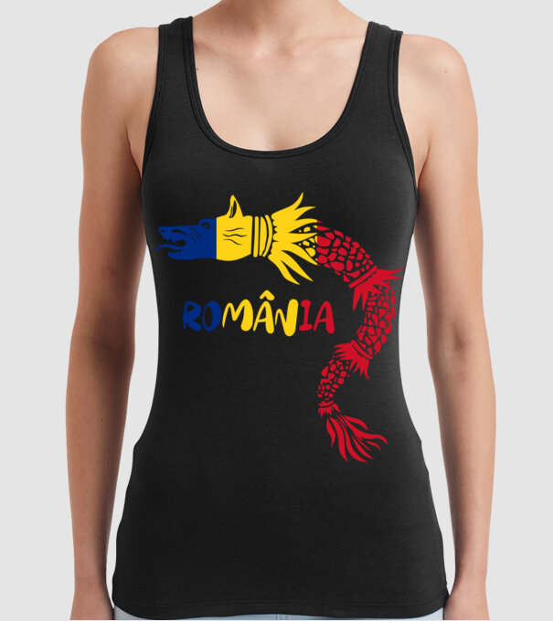 Lupul dacic model negru pe tricou