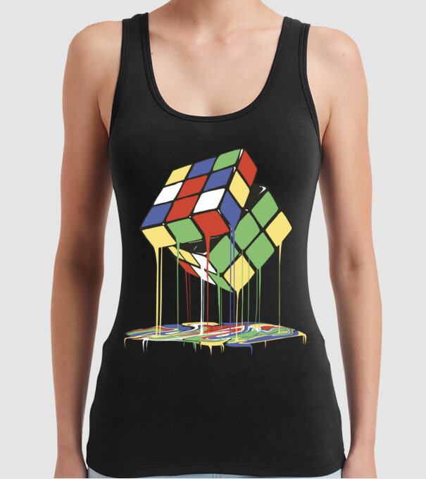 Melting Rubik cube model negru pe tricou