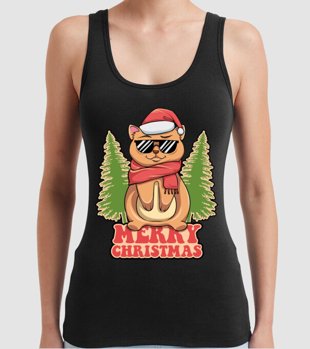 Merry christmas cat model negru pe tricou