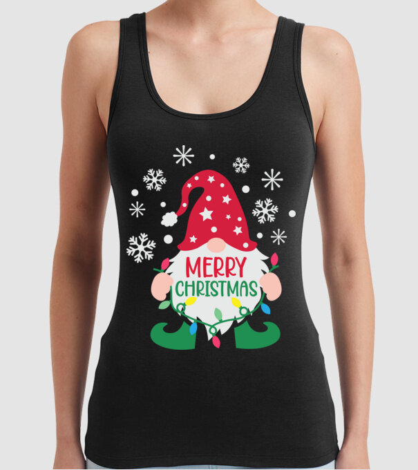 Merry christmas gnome model negru pe tricou