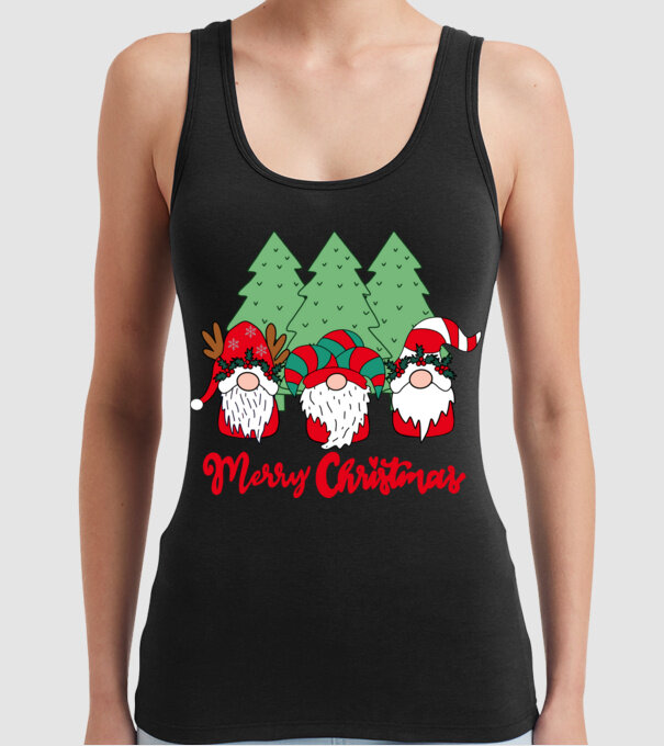 Merry christmas gnomes model negru pe tricou