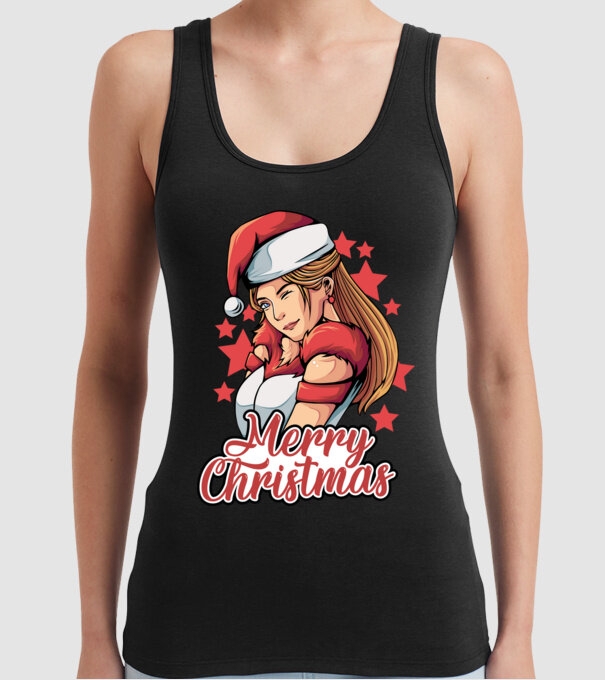Merry christmas santa girl model negru pe tricou