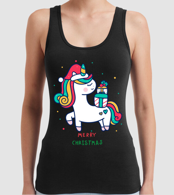 merry christmas unicorn model negru pe tricou