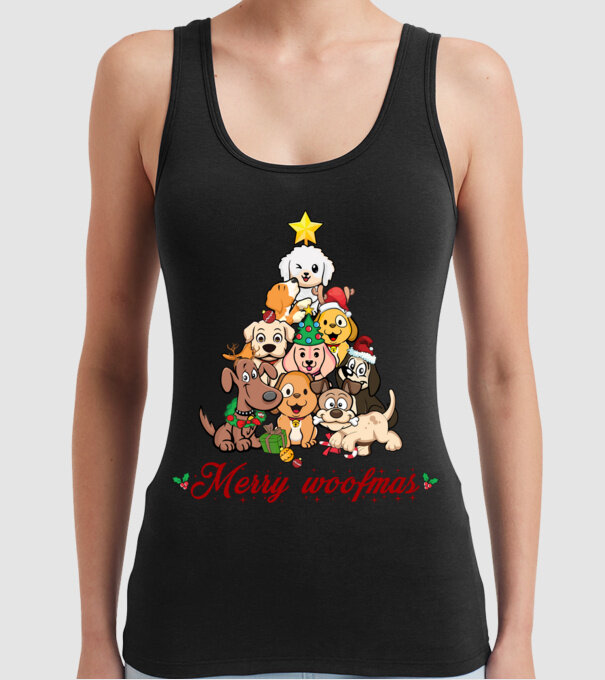 Merry woofmas model negru pe tricou