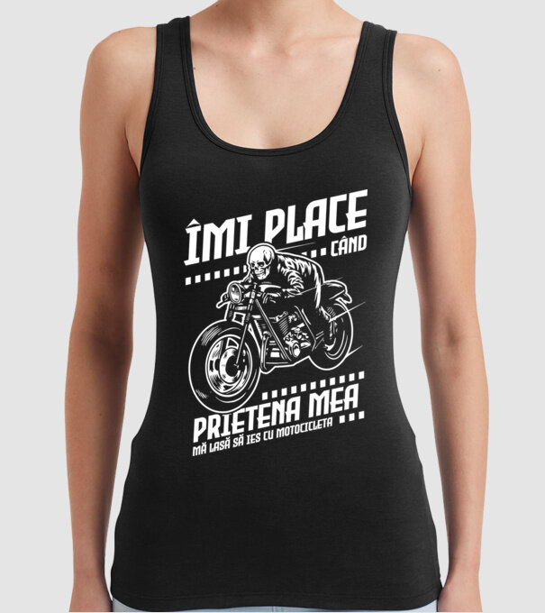 îmi place când prietena mea mă lasă să ies cu motocicleta model negru pe tricou