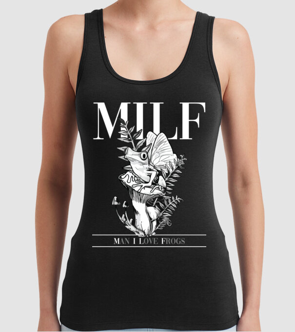 MILF man i love frogs model negru pe tricou