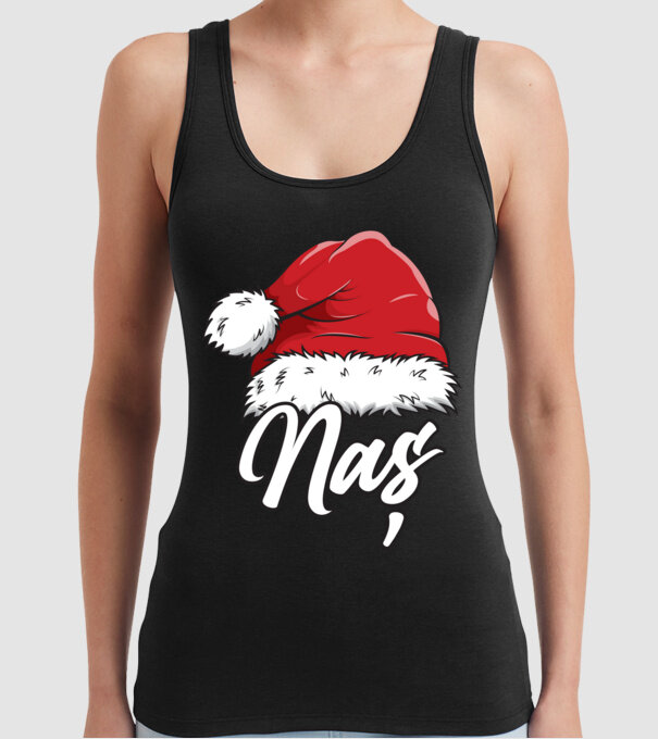 naș Santa Hat model negru pe tricou