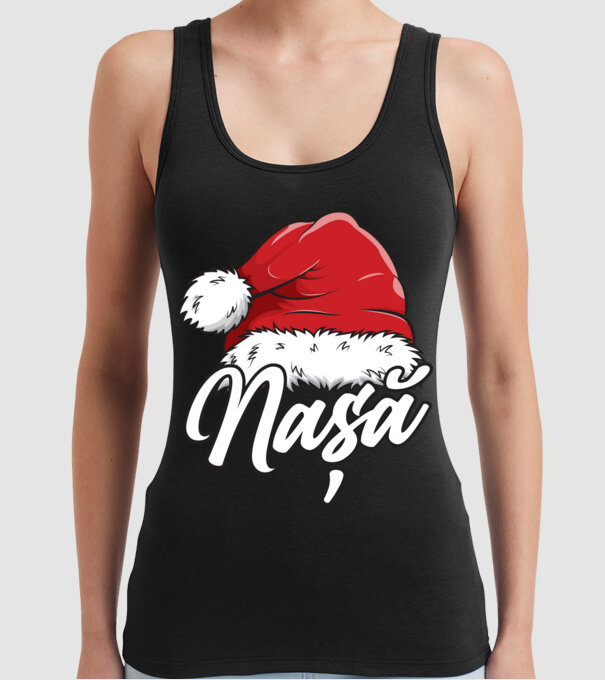 nașă Santa Hat model negru pe tricou