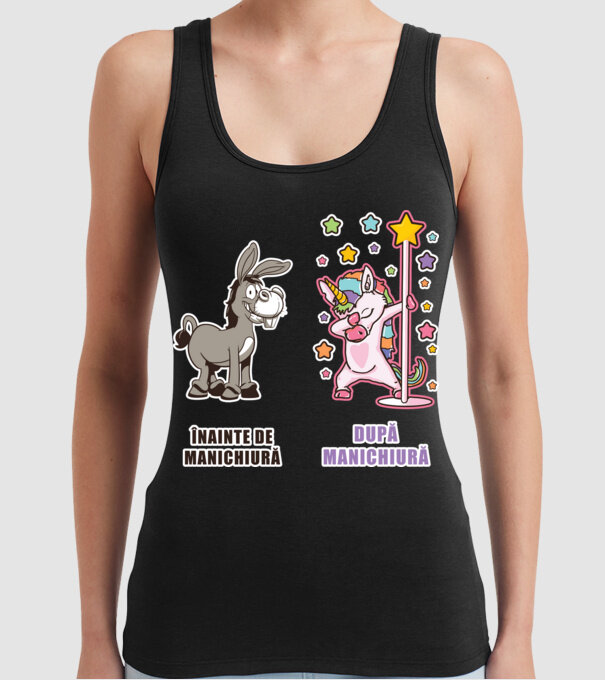 Înainte de manichiură - După manichiură model negru pe tricou