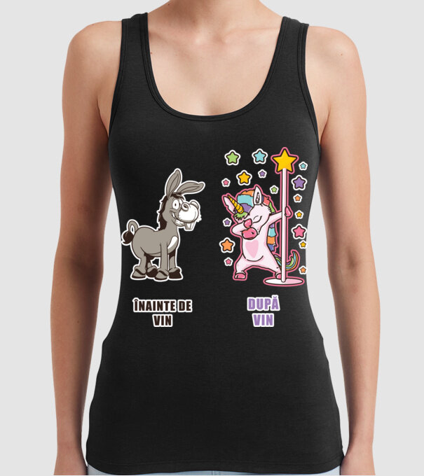 Înainte de vin - După vin model negru pe tricou