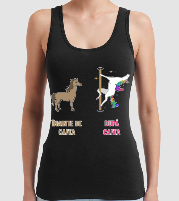 Înainte de cafea - După cafea model negru pe tricou