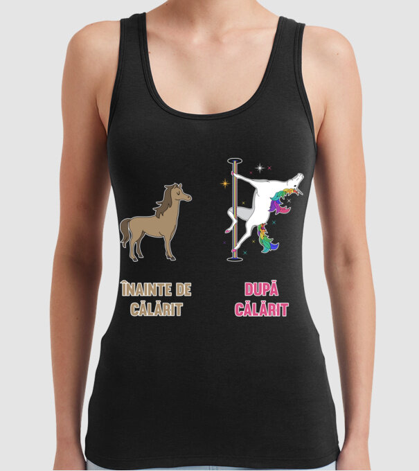 Înainte de călărit - după călărit model negru pe tricou