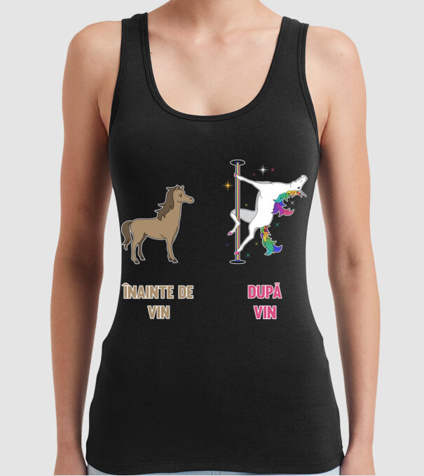 Înainte de vin - După vin model negru pe tricou
