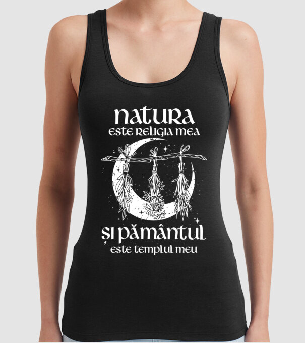 Natura este religia mea model negru pe tricou