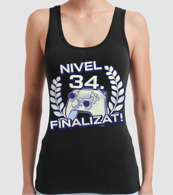 Nivel 34 finalizat! model negru pe tricou