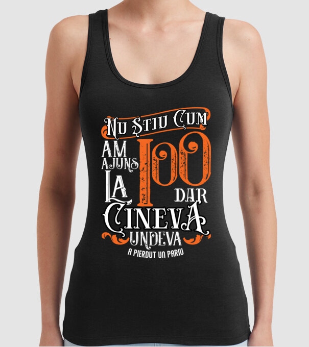 Nu știu cum am ajuns la 100, dar cineva, undeva, a pierdut un pariu model negru pe tricou
