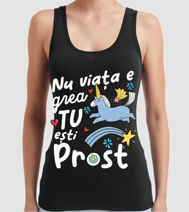 Nu viața e grea, tu ești prost model negru pe tricou