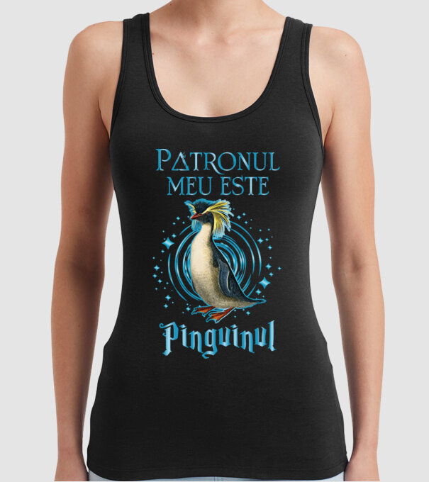 Patronul meu este PINGUINUL model negru pe tricou