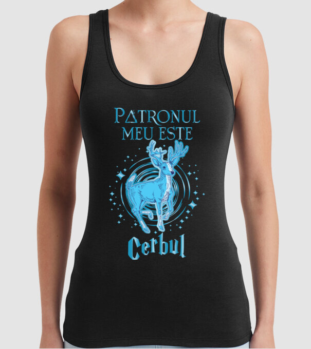 Patronul meu este CERBUL model negru pe tricou