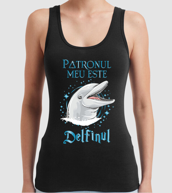 Patronul meu este DELFINUL model negru pe tricou