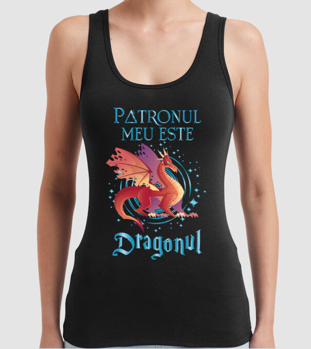 Patronul meu este DRAGONUL model negru pe tricou