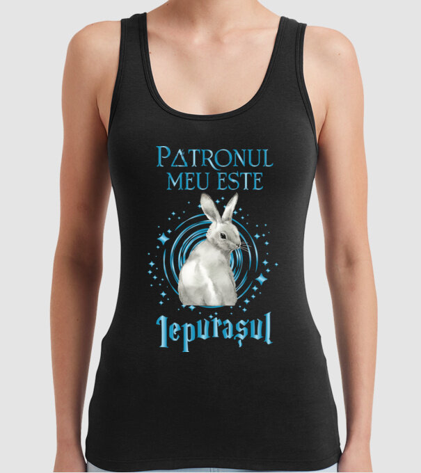 Patronul meu este IEPURAȘUL model negru pe tricou