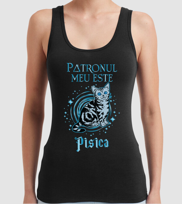 Patronul meu este PISICA model negru pe tricou