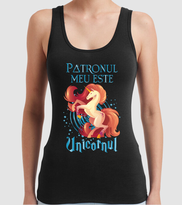 Patronul meu este UNICORNUL model negru pe tricou