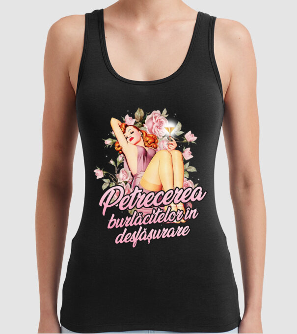 Petrecerea burlăcitelor în desfășurare model negru pe tricou