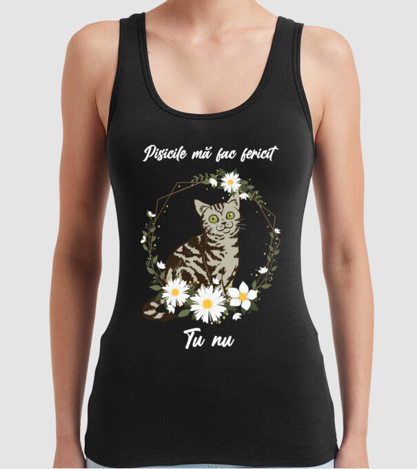 Pisicile mă fac fericit(ă), tu nu model negru pe tricou