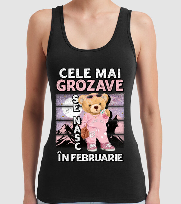 RETRO teddy fetişcană FEBRUARIE model negru pe tricou