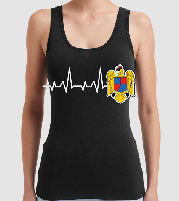 ROMANIA heartbeat model negru pe tricou