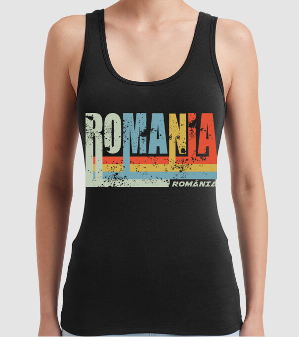 România retro model negru pe tricou