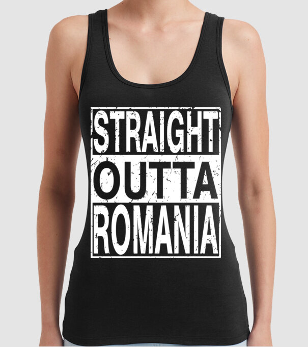 România straight outta model negru pe tricou