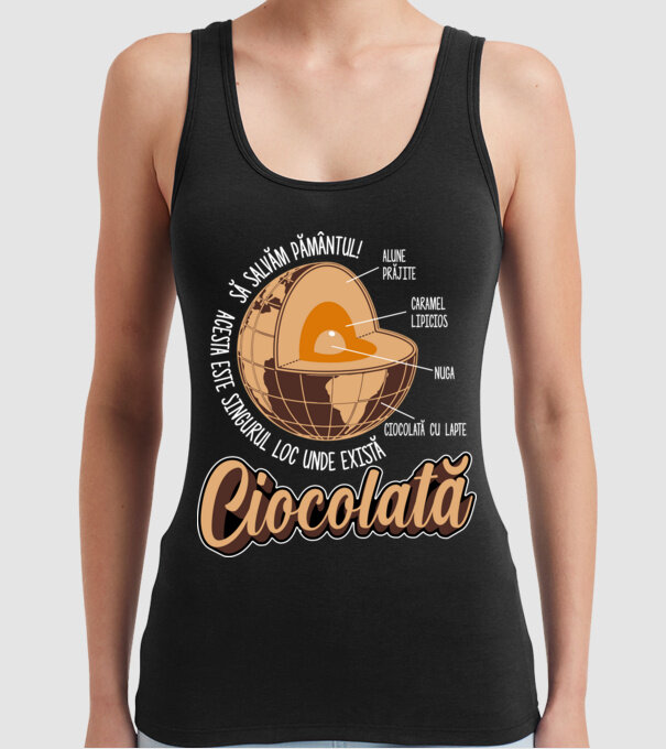 să salvăm Pământul! acesta este singurul loc unde există ciocolată - alune prăjite, caramel lipicios, nuga, ciocolată cu lapte model negru pe tricou
