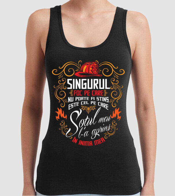 Pompier în inima mea model negru pe tricou