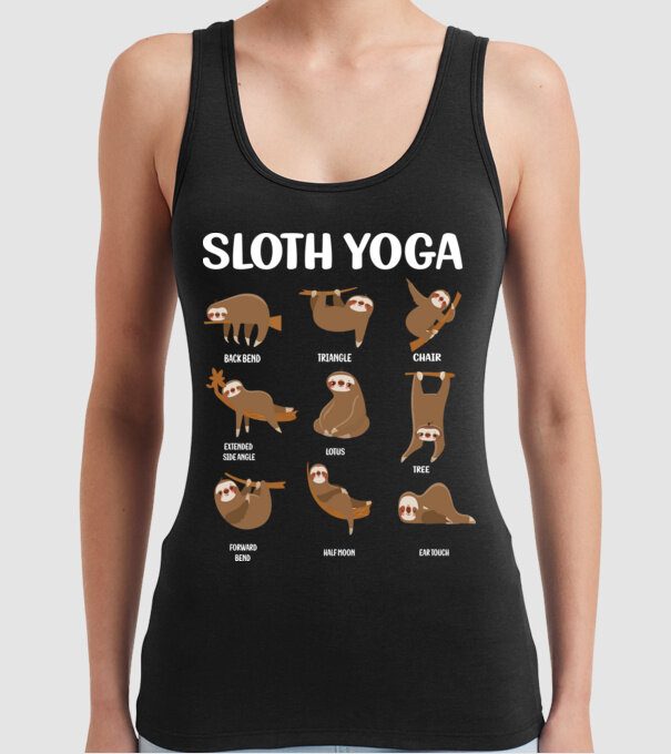 Sloth yoga model negru pe tricou