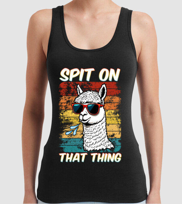 Spit on that thing llama rainbow Hawk Tuah model negru pe tricou