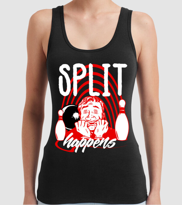 Split Happens model negru pe tricou