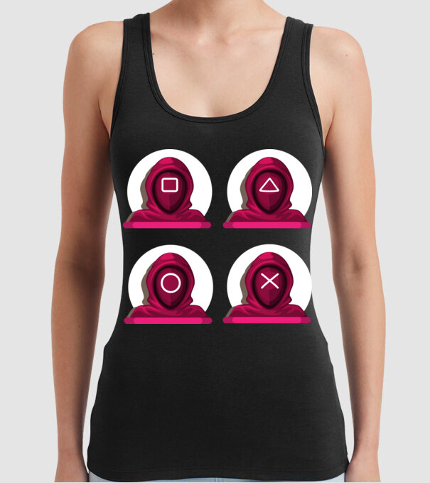 squid game characters model negru pe tricou