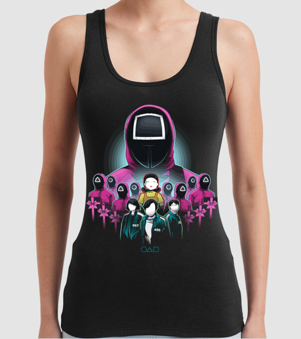 squid game crew model negru pe tricou