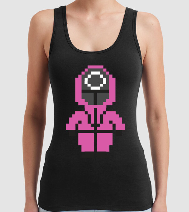 squid game pixel model negru pe tricou