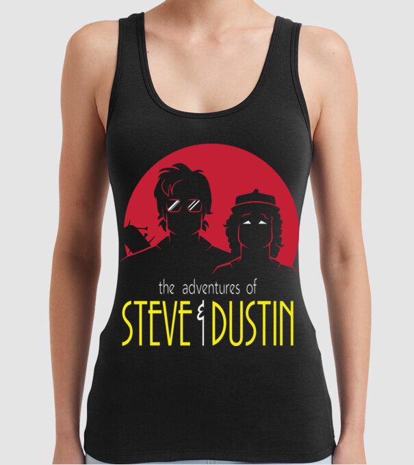 steve and dustin model negru pe tricou