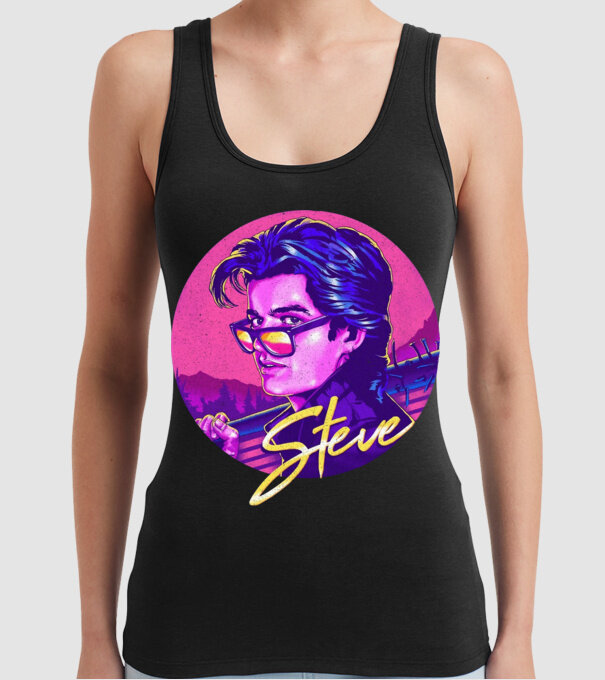 steve neon stranger things model negru pe tricou