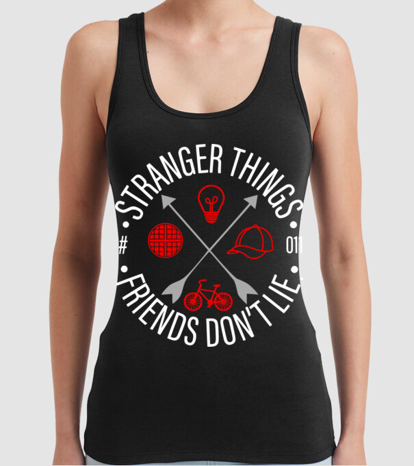 stranger things friends dont lie model negru pe tricou
