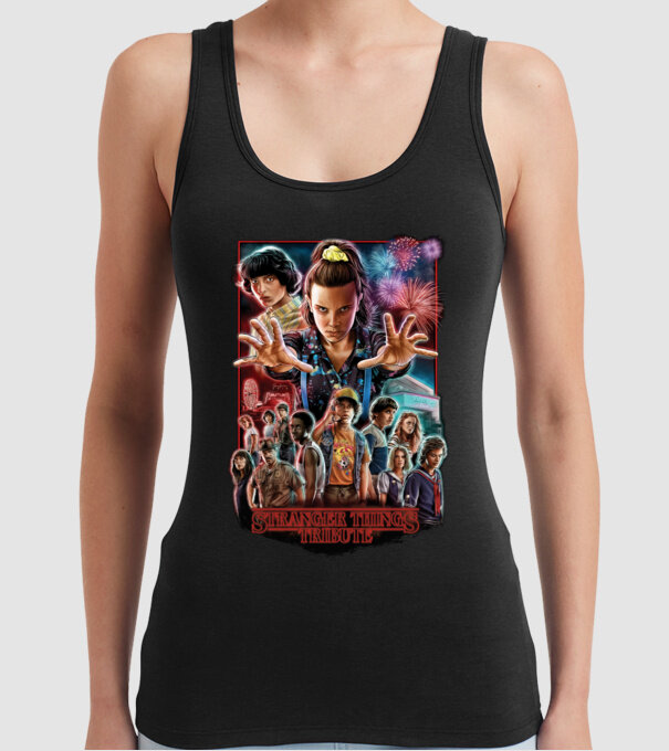 stranger things tribute poster model negru pe tricou